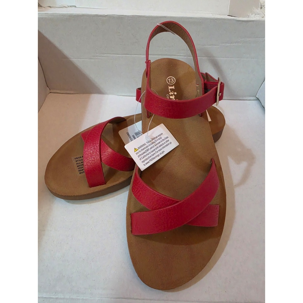 NWT Link Comfort Youth Girls Red Crisscross Slingback Sandals Size 13